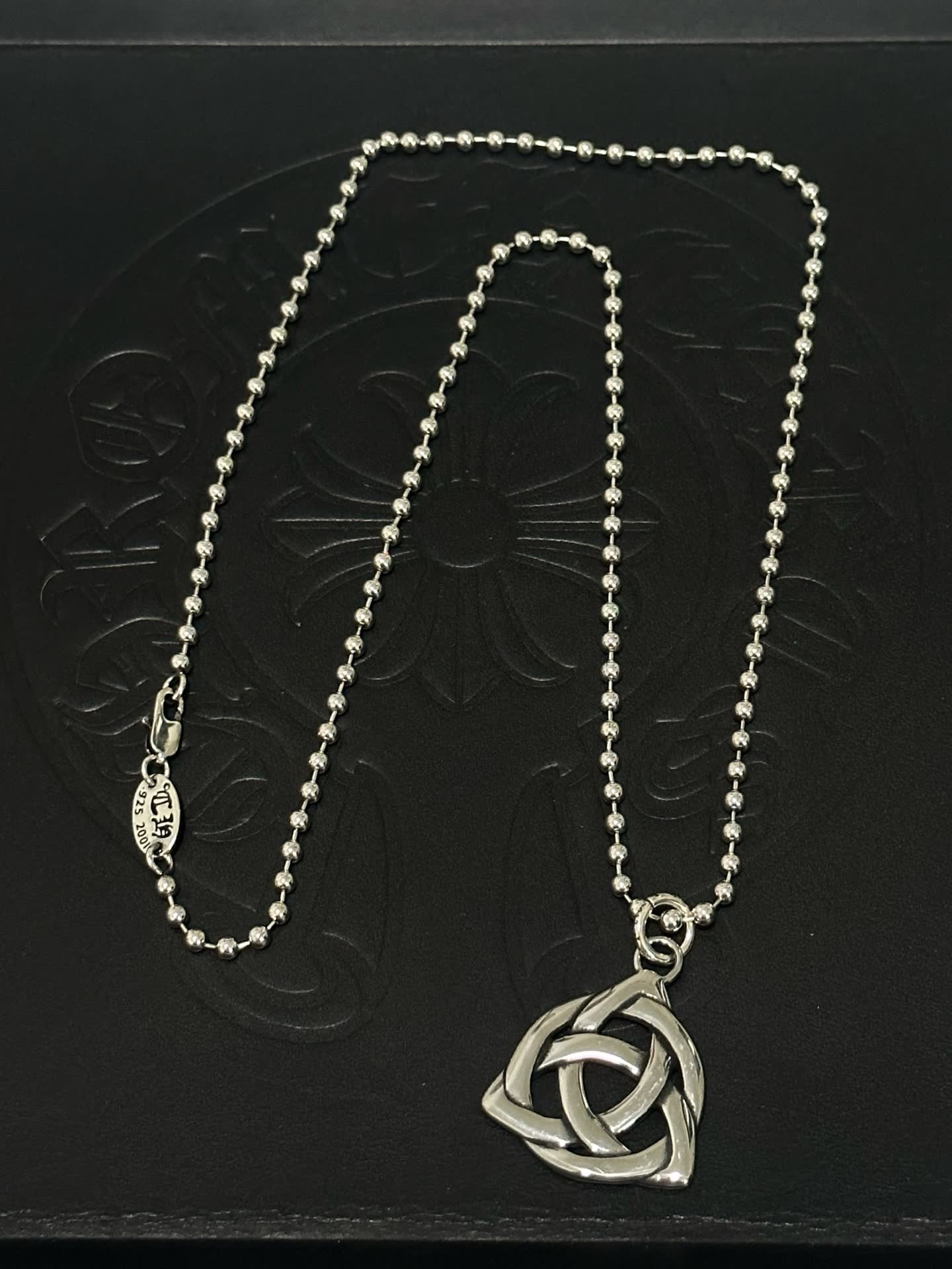 Chrome Hearts Sterling Silver Trinity Knot Pendant with Beaded Chain Chrome Hearts Sterling Silver Trinity Knot Pendant with Beaded Chain